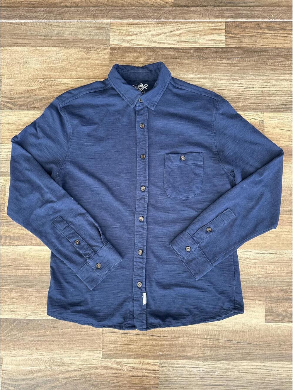 Laguna Super Slub Cotton Button Up Shirt Blue Medium Coastal Casual